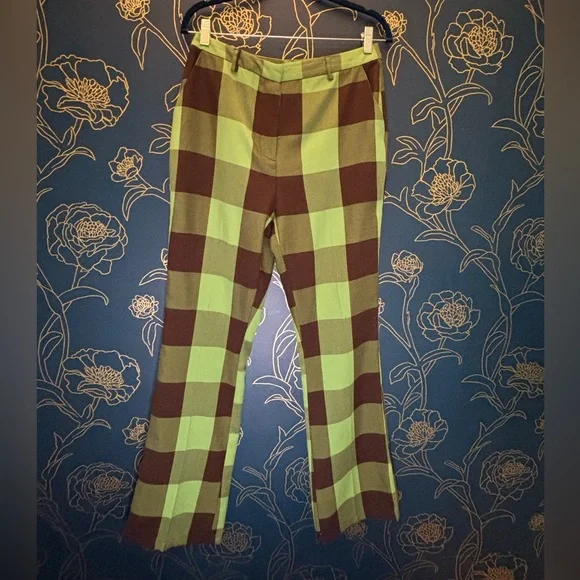 Asos COLLUSION plaid flare pants SIZE 8 Green/ brown - Picture 3 of 8